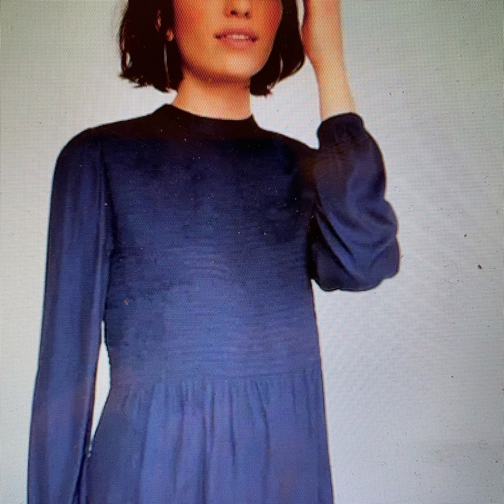 Ann Taylor Smocked Peplum Top (navy blue)